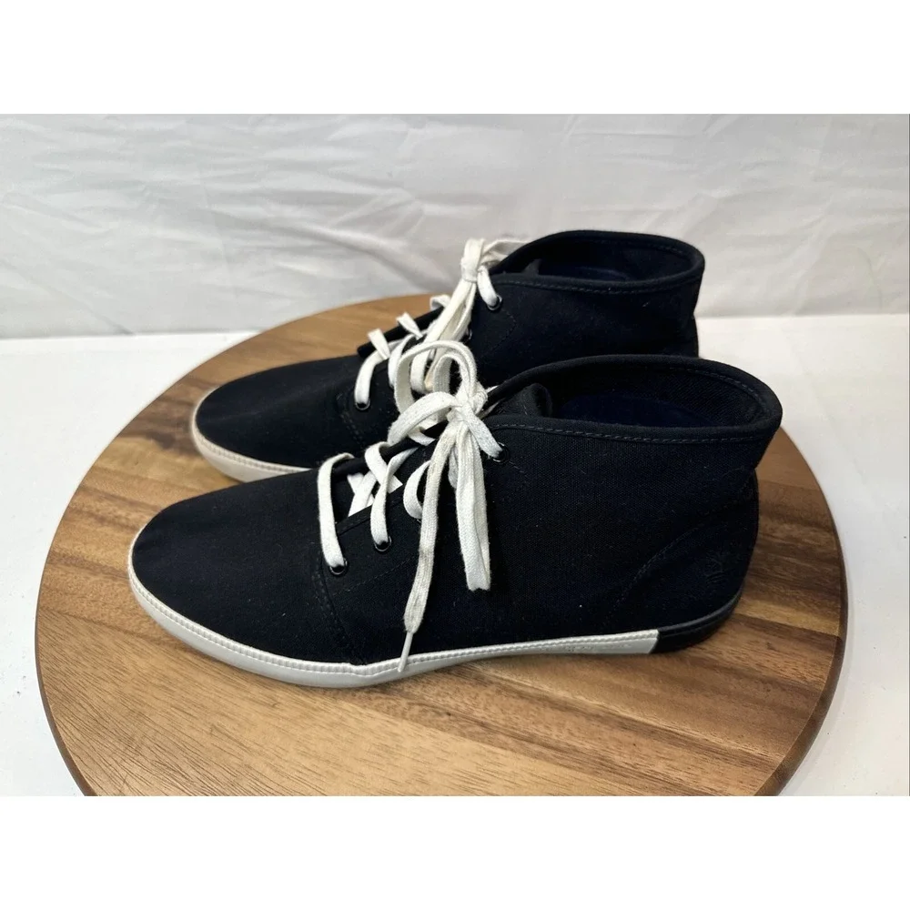 Timberland Chaka Boots 10.5 Black Canvas Mens Davis‎ Square Lace Up Black
